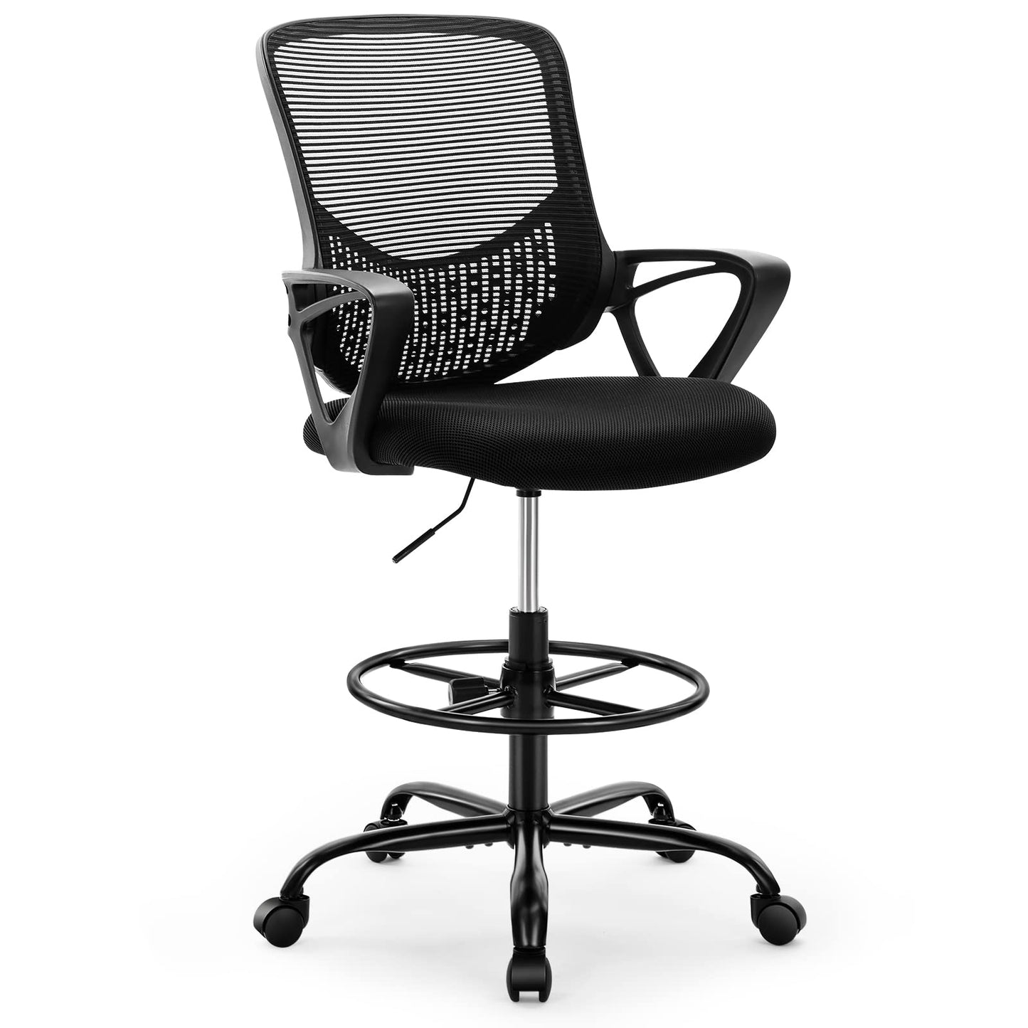 OLIXIS Drafting Chair - Tall Office Chair for Standing Desk, High Work Stool, Counter Height Office Chairs with Adjustable Foot Ring, Charcoal Black