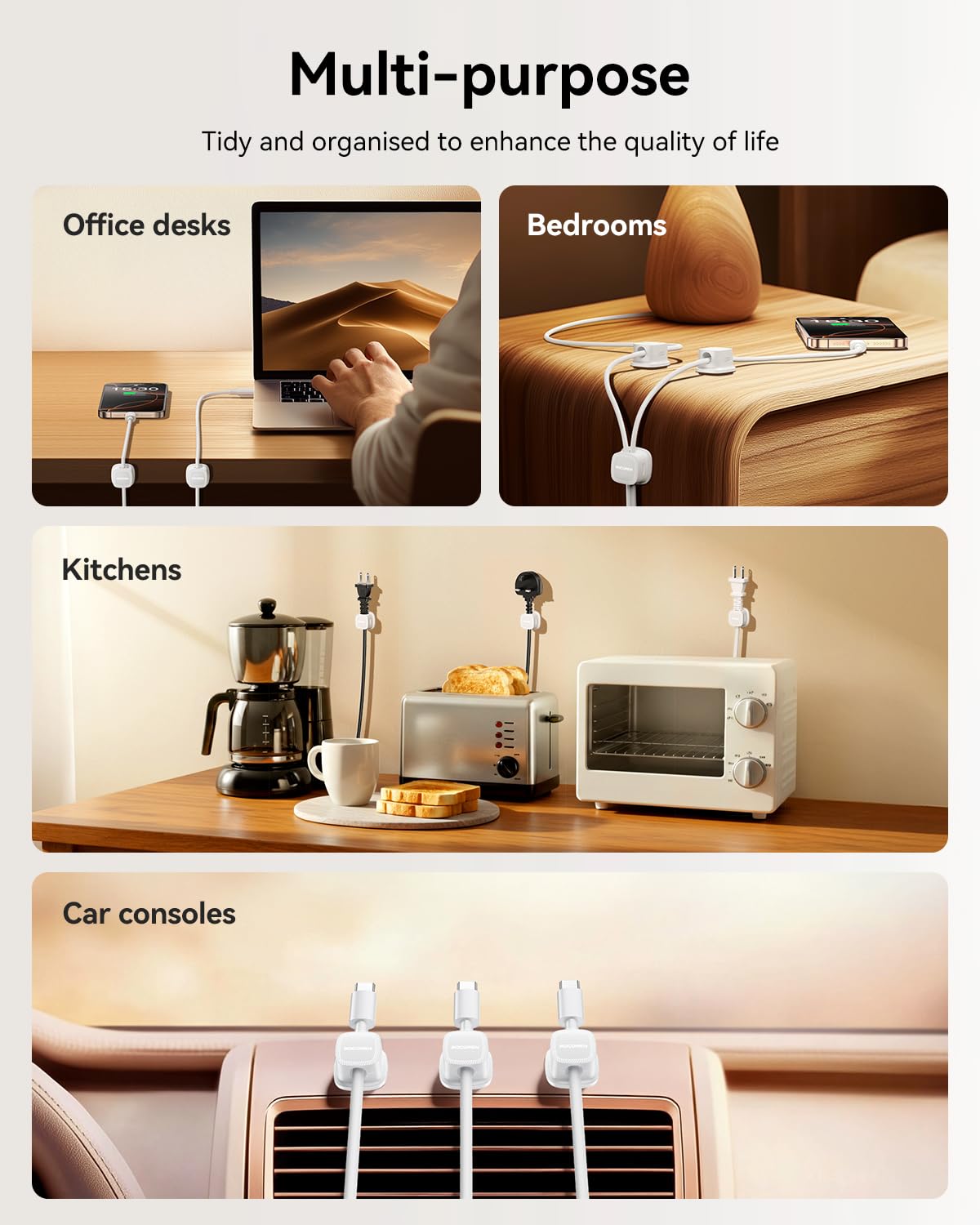6-Pack Magnetic Cable Clips for Desk Organizer