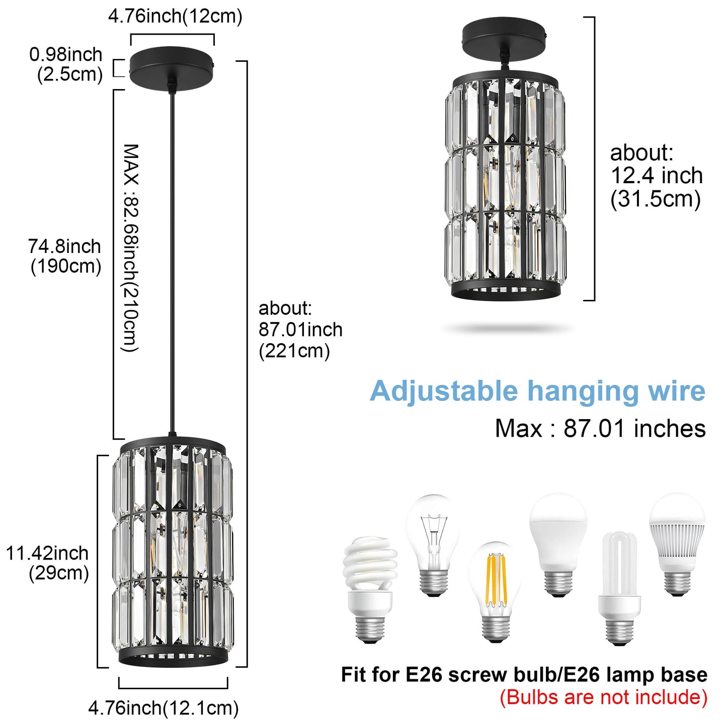 Adjustable Black Pendant Light for Home Décor