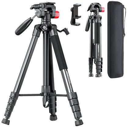 CAMBOFOTO 74"-Camera-Tripod, Porfessional Aluminum Heavy Duty Tripod Stand for Mirrorless Camera/DSLR/Cell Phone/Camcorder, with Holder and Travel Bag