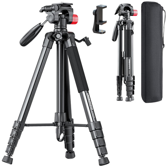 CAMBOFOTO 74"-Camera-Tripod, Porfessional Aluminum Heavy Duty Tripod Stand for Mirrorless Camera/DSLR/Cell Phone/Camcorder, with Holder and Travel Bag