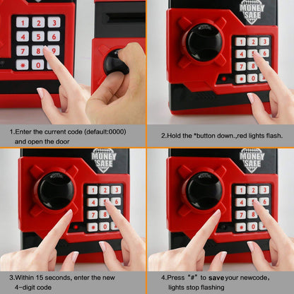 Cartoon Piggy Bank Cash Coin Can Password Electronic Kids Money Bank Safe Saving Box ATM Bank Safe Locks Black Red Smart Voice Prompt Money Piggy Box for Boys Girls Birthday (Red)