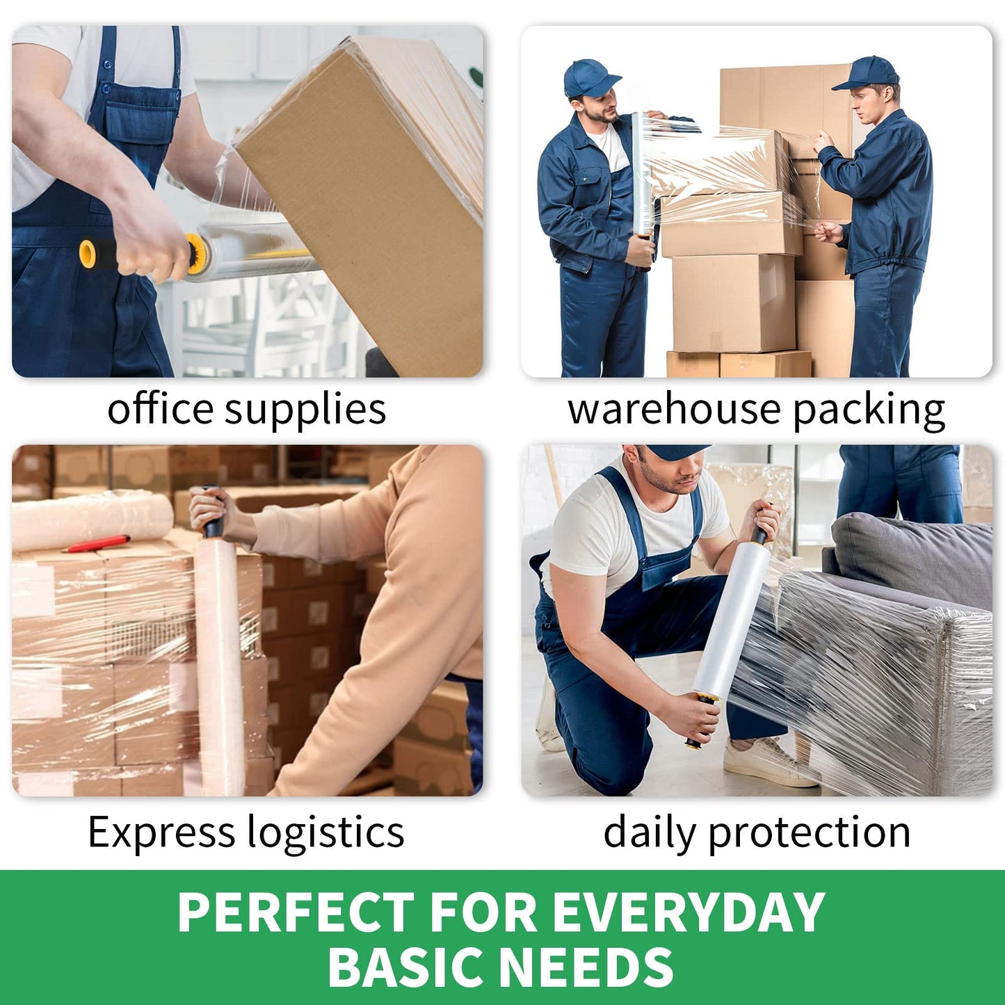 Stretch Film, HERKKA Stretch Wrap with Handles Industrial Strength, Moving Wrapping Plastic Roll, Shrink Wrap for Pallet Wrap, 15" x 1000 Feet, 3 Pack, 60 Gauge