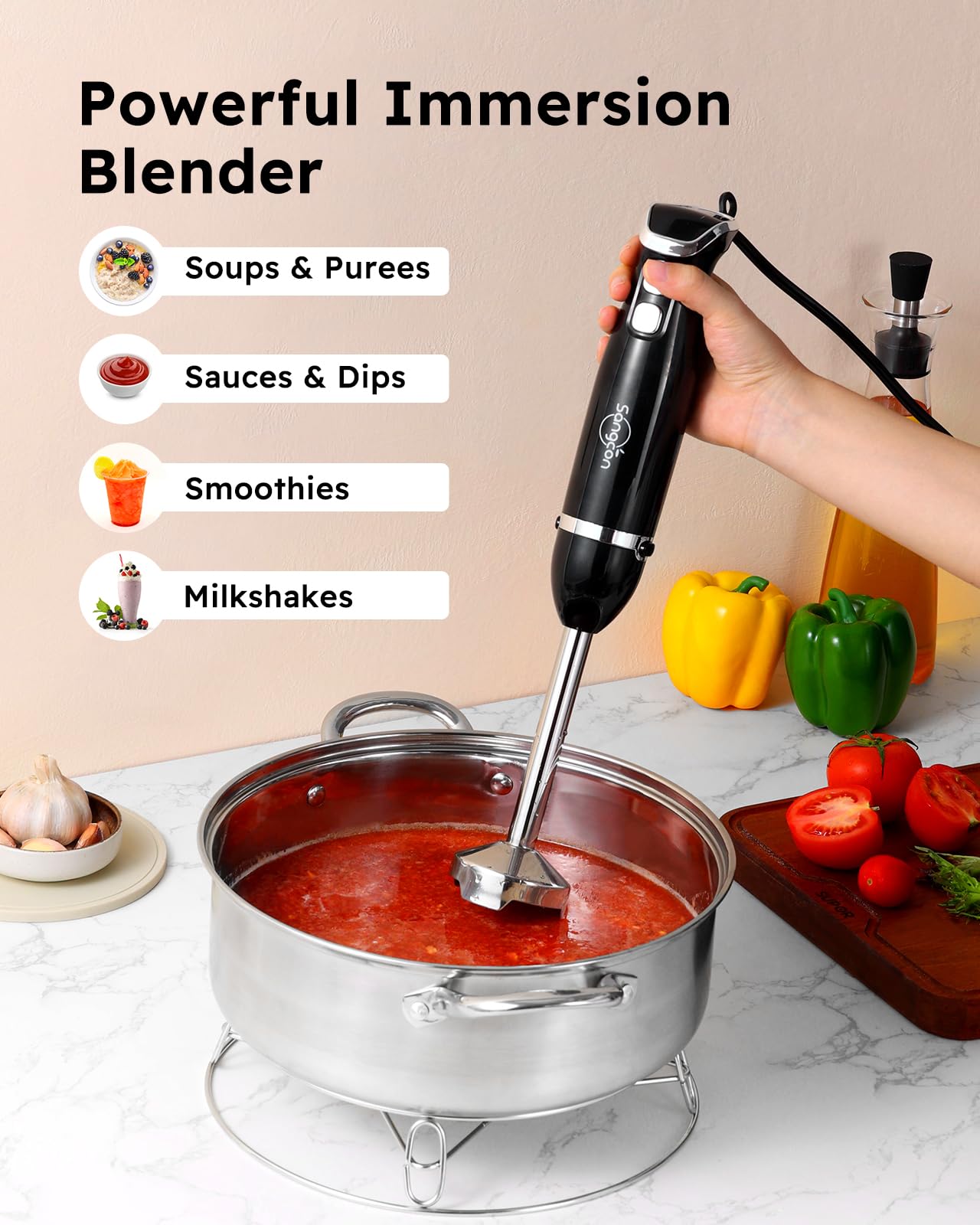 6-in-1 Immersion Blender with Chopper & Whisk