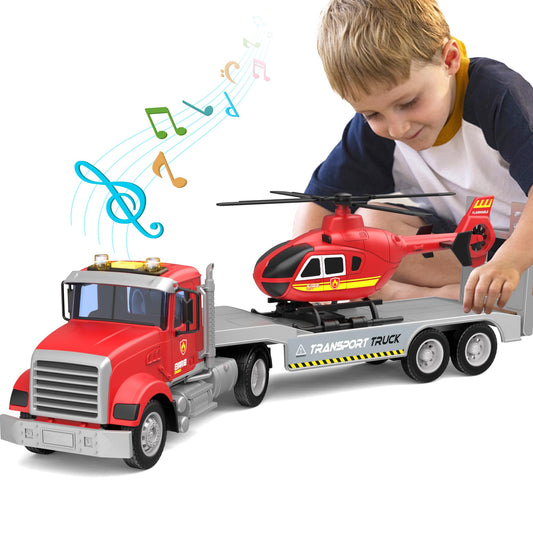 Fire Truck Toy with Helicopter for Kids