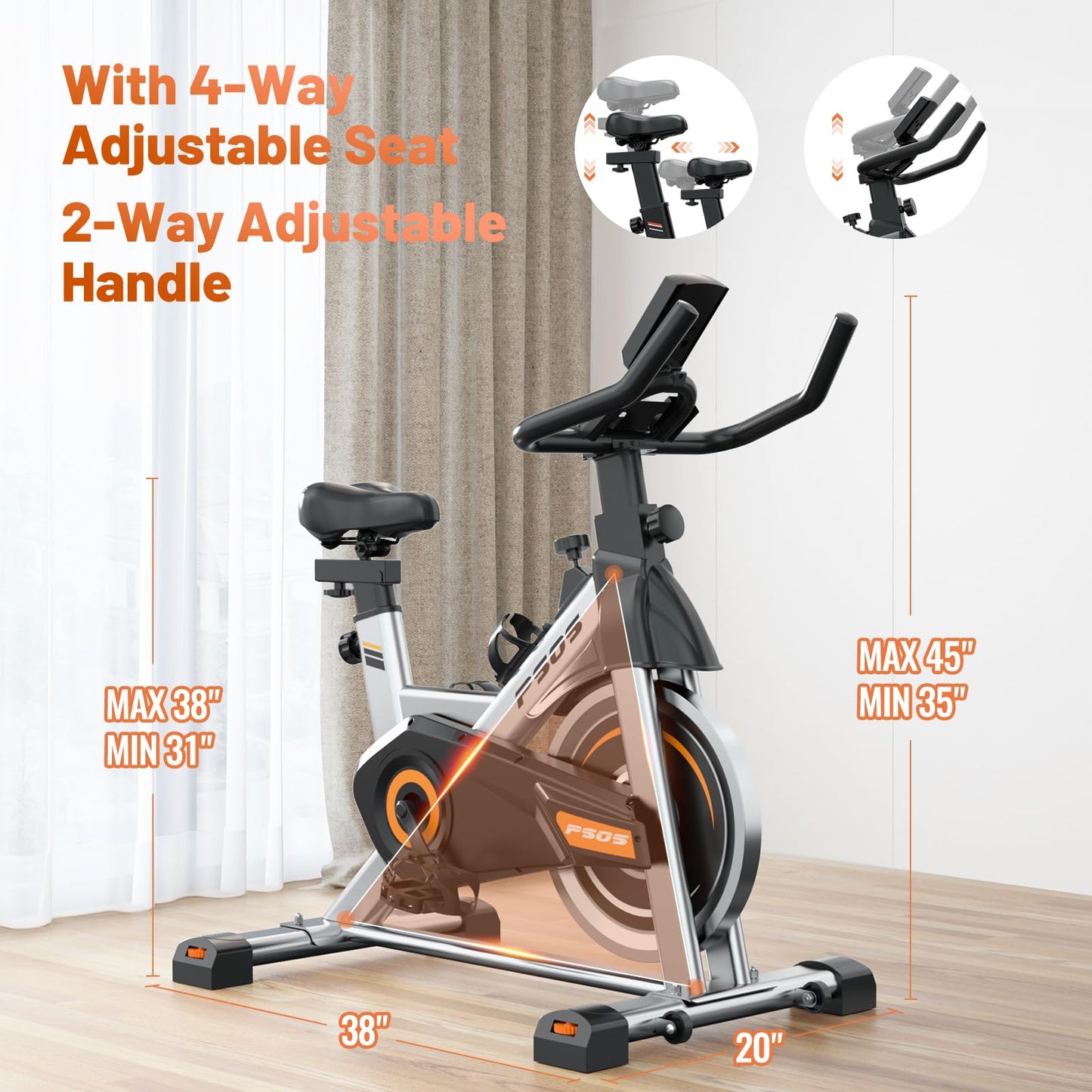Exercise Bike, Stationary Bikes for Home Indoor Cycling Bike Cycle Bike with Digital Display & Comfortable Seat Cushion,Sliver Orange
