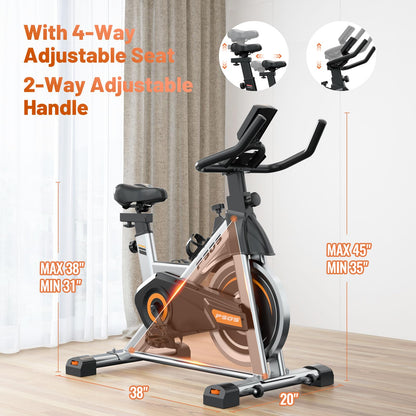 Exercise Bike, Stationary Bikes for Home Gym,Workout Bike With Belt Drive,Indoor Cycling Bike With Digital Display & Comfortable Seat Cushion,Silver Orange-C