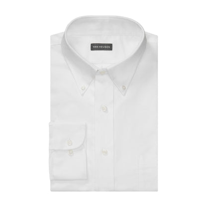 Van Heusen Men's Dress Shirt Regular Fit Oxford Solid, White, 16.5"-17" Neck 34"-35" Sleeve