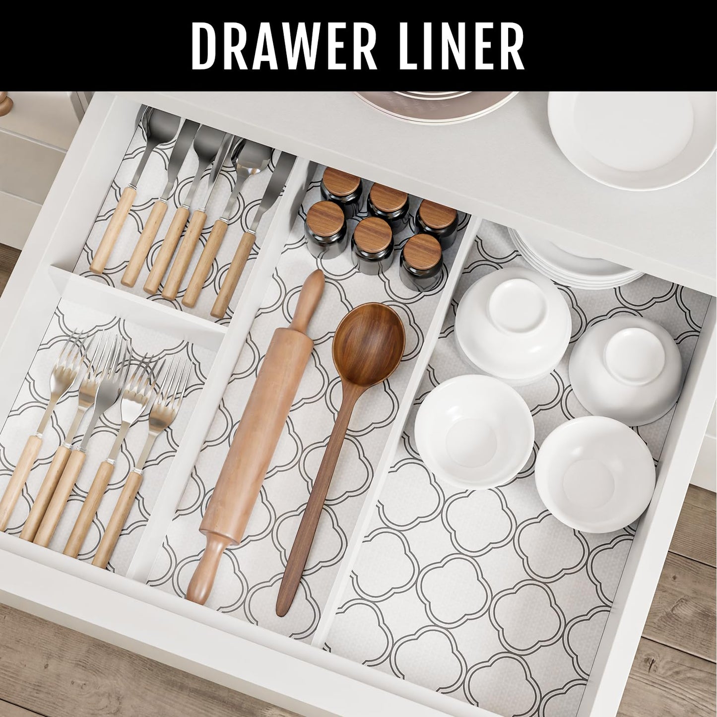 Drawer and Shelf Liner for Kitchen Cabinets - Non Adhesive Cabinet Liner - Strong Grip Anti Slip Cabinet Liners for Shelves, Waterproof Cupboard Liner (White, 12IN X 10FT)