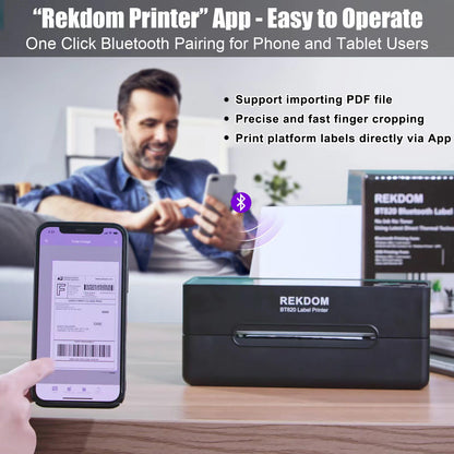 REKDOM Bluetooth Label Printer, 4x6” Shipping Label Printer, Wireless Thermal Label Printer Compatible with Phone,Tablet and Windows, Amazon,Ebay,USPS.