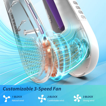 Kternay Bladeless Neck Fan - 5200mAh Portable Neck Fan with 3 Wind Speed,USB Rechargeable Personal Neck Fan, Hands-Free Design USB Fan - Ideal for Outdoor Activities and Travel