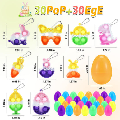 30 PCS Pop Easter Basket Stuffers for Kids Easter Egg Fillers Easter Party Favors Mini Pop Fidget Keychain Its Bulk Small Goodie Bags Stuffers for Toddler Boys Girls Prefilled Easter Eggs with Toys It