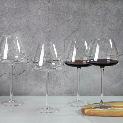 22oz Red and White Wine Glasses Set of 4, Long Stemmed Crystal-clear Drinking Glasses with Unique Concave Base for Better Wine Tasting