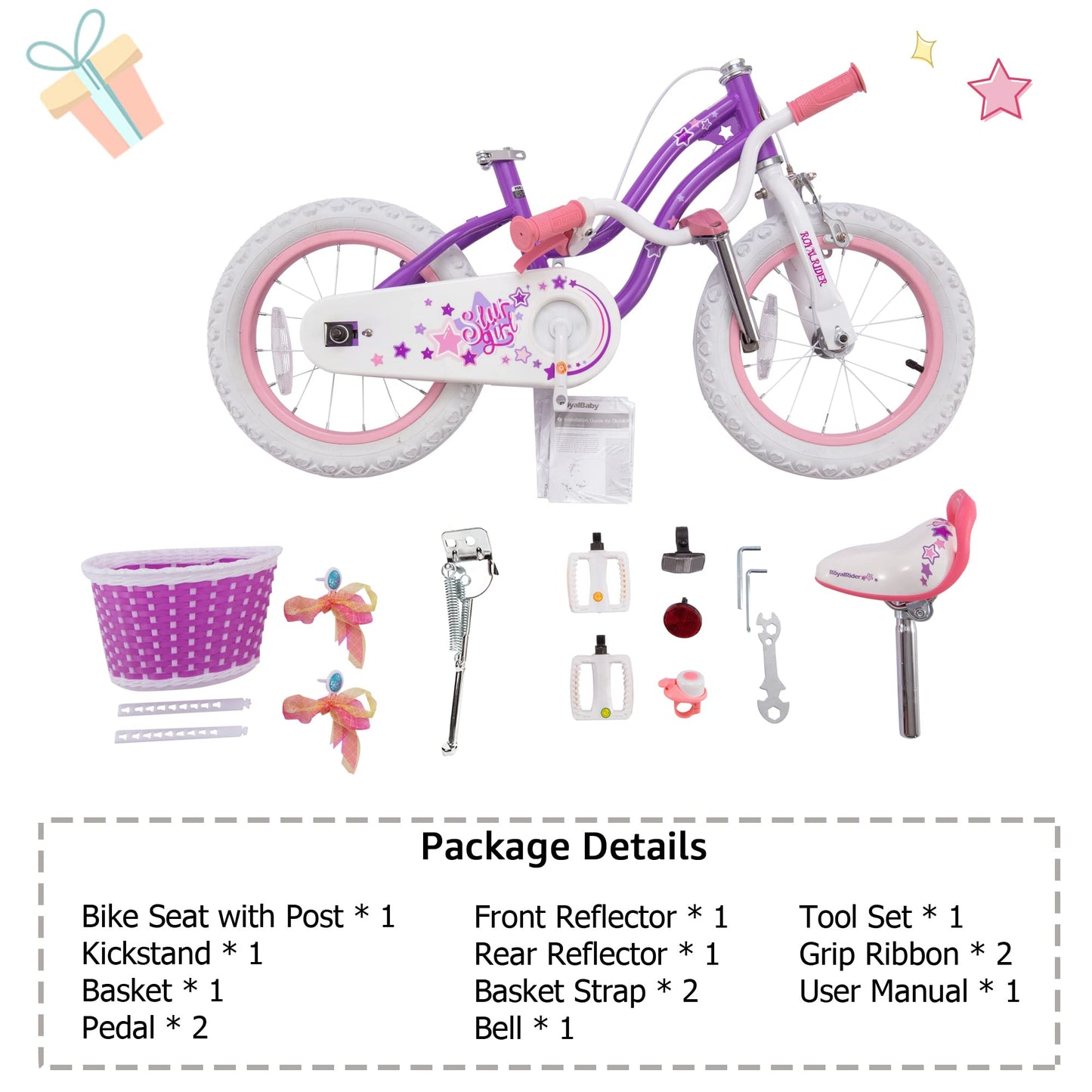 RoyalBaby 18-Inch Girls Bike with Kickstand & Basket