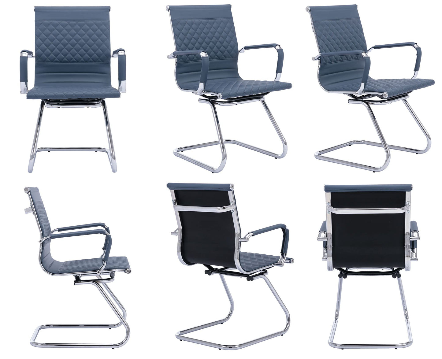 VESCASA Office Guest Chairs with Rhombic Grid Design Back, Faux Leather Reception Chairs with Arms for Meeting/Waiting/Conference Room with Chrome Metal Sled Base, Set of 4, Navy Blue