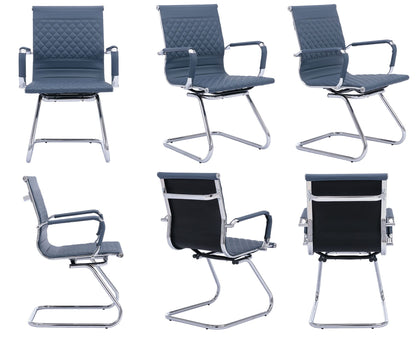 VESCASA Office Guest Chairs with Rhombic Grid Design Back, Faux Leather Reception Chairs with Arms for Meeting/Waiting/Conference Room with Chrome Metal Sled Base, Set of 4, Navy Blue