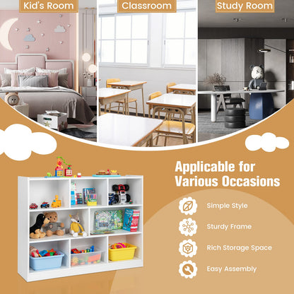 KOTEK Toy Storage Organizer, 8 Cubby Kids Bookshelf, Wooden 4-Tier Bookcase Storage Cabinet, Open Display Book Shelf for Daycare, Nursery, School Classroom, Playroom & Bedroom (White, 8 Cubes)