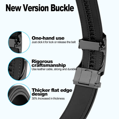 Drowsmen Belt men,leather ratchet belt 1 3/8" with Comfort Click Sliding Automatic Buckle in gift box, Adjustable belt Trim to Fit (Carbon Fiber H Belts, 32"-38" Waist Adjustable)