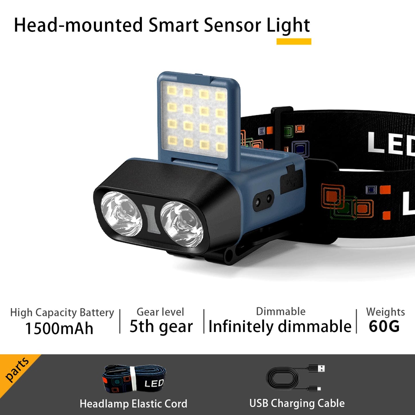 1200LM USB Rechargeable LED Headlamp for Outdoor Use