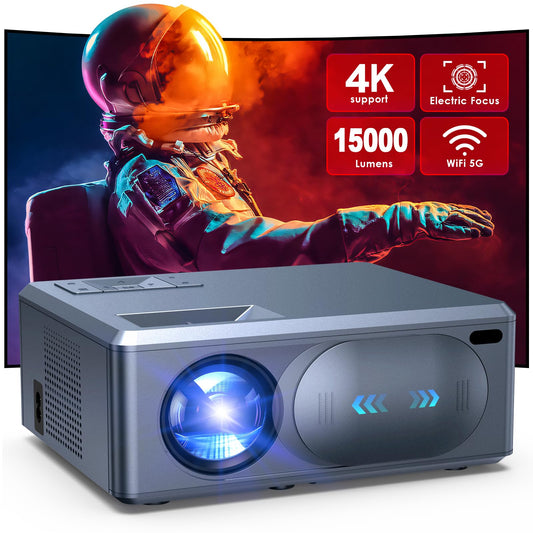 [Electric Focus] 4K Projector with 5G WiFi and Bluetooth, 15000L JOWLURK Projector, Outdoor Movie Projector, Home Mini Theater Portable Projector for iPhone/TV/Android Stick/HDMI/USB/Laptop/DVD/PS5