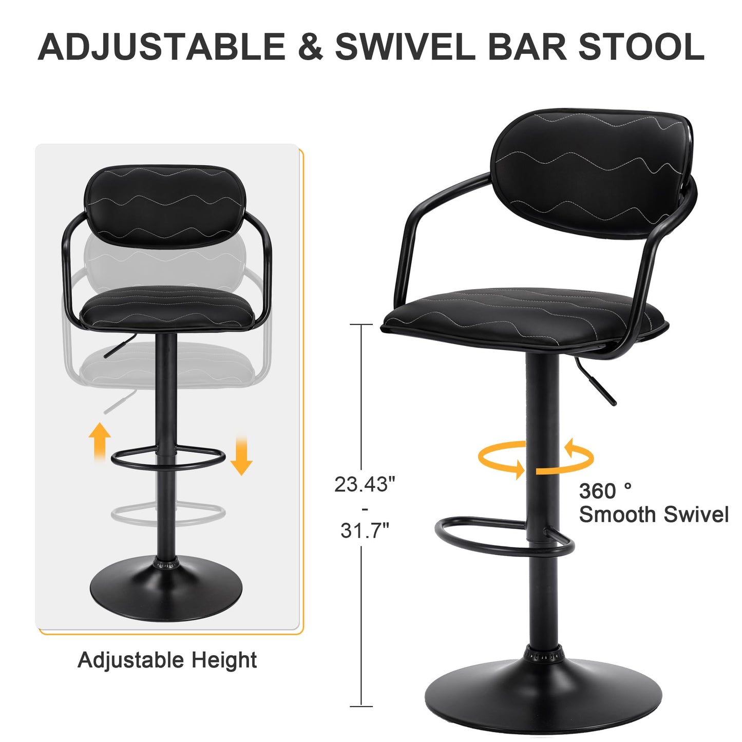 2 Pack VECELO Adjustable Swivel Bar Stools