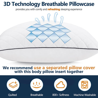 1 MIDDLE ONE Body Pillow, Cooling Memory Foam Body Pillows for Adults Sleeping, Long Pillow for Bed, Big Large Firm Full Body Pillow for Side Sleeper, 20x54 Inch, White