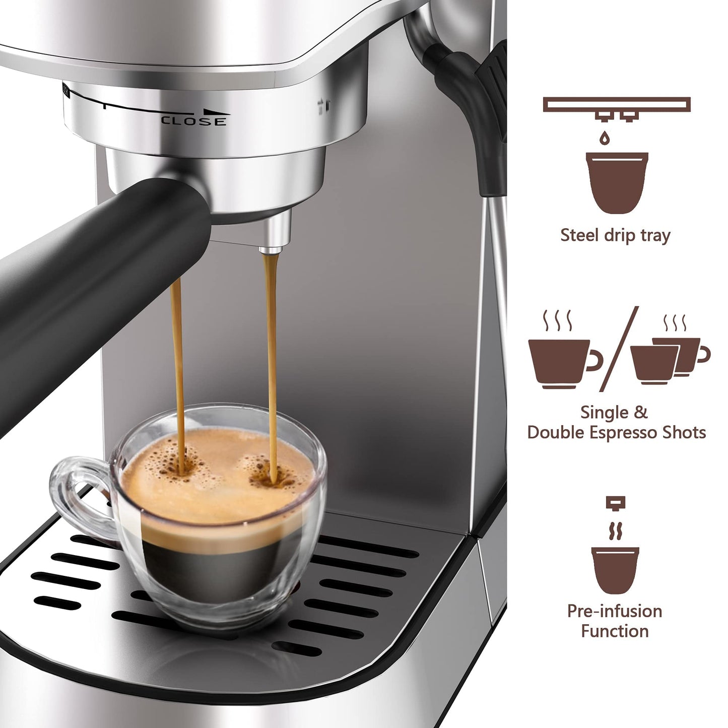 Espresso Machine 20 Bar with Removable Tank