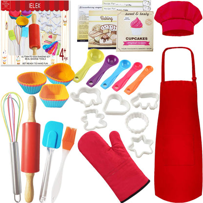 Kids Real Cooking Set Baking Kitchen Kit with Apron,Chef Hat,Cooking Supplies,Kitchen Utensils and Recipes Great Gift