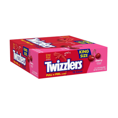 TWIZZLERS PULL 'N' PEEL Cherry King Size, Candy Packs, 4.2 oz (15 Count)