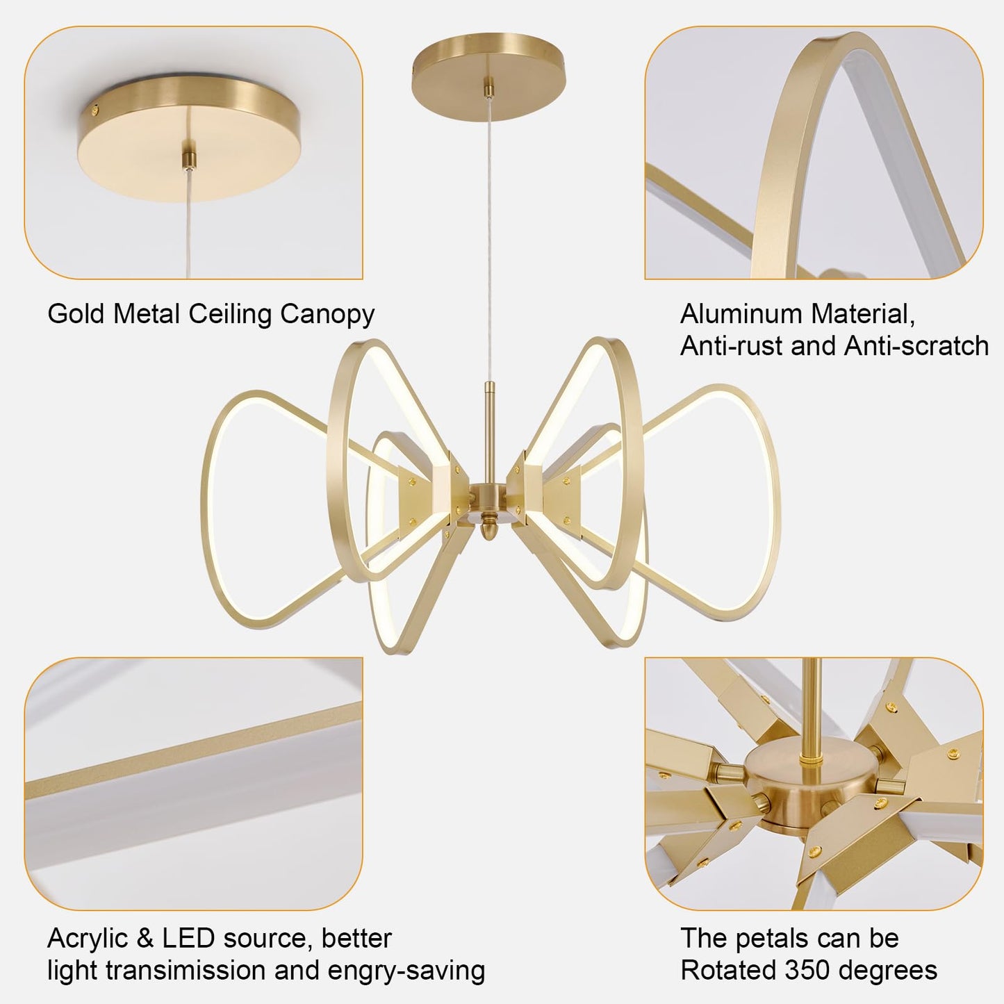 Rotatable LED Chandelier 6-Light Pendant Fixture