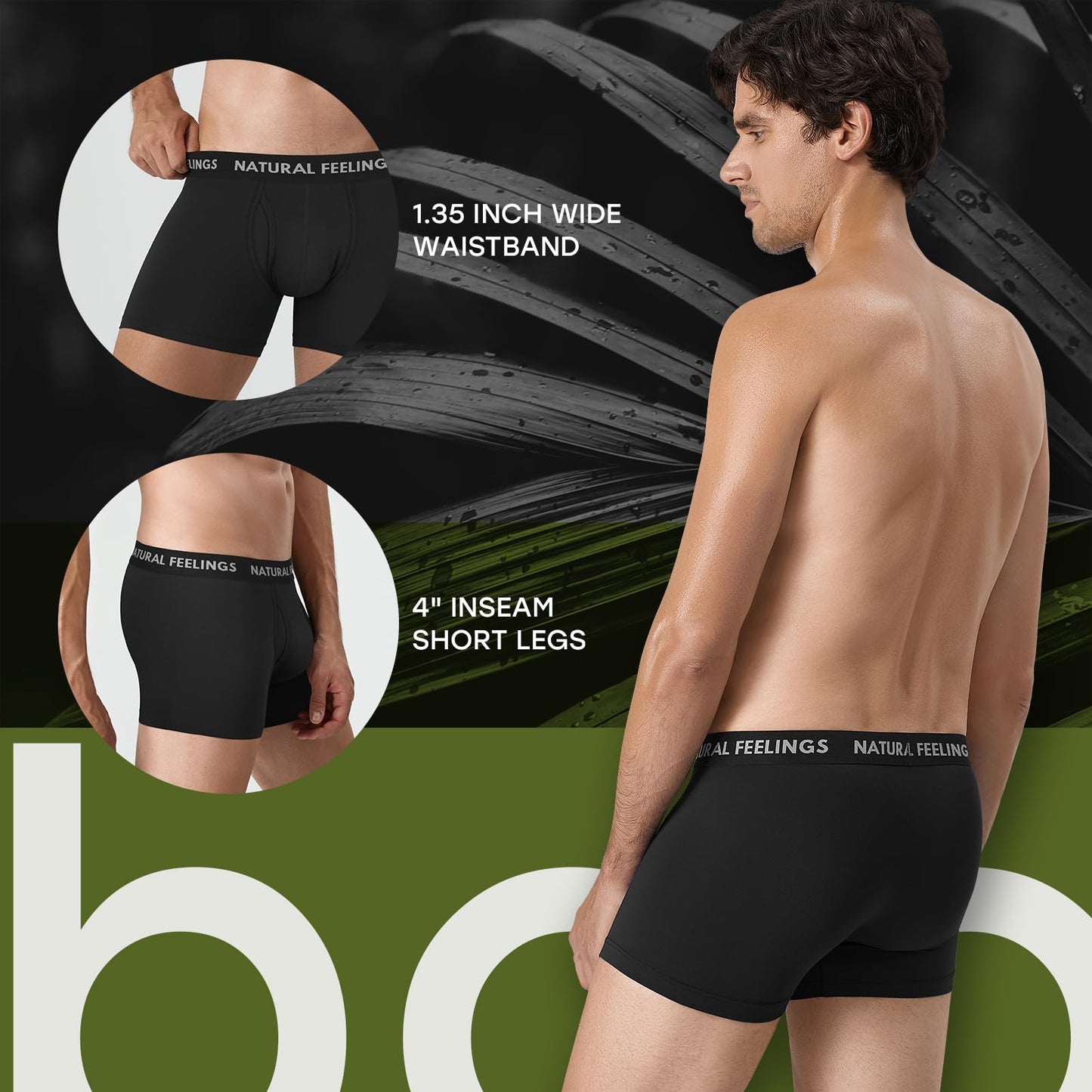 Natural Feelings Mens Underwear Bamboo Viscose Boxer Briefs Comfy Breathable Underwear for Men with Open Fly 5-Pack M