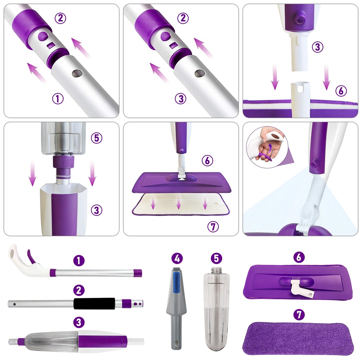 Spray Mops for Floor Cleaning Floor Mop with a Refillable Spray Bottle and 3 Washable Microfiber Pads Home or Commercial Use Dry Wet Flat Mop for Hardwood Laminate Wood, New Blue