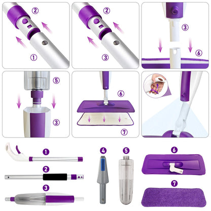 Spray Mops for Floor Cleaning Floor Mop with a Refillable Spray Bottle and 3 Washable Microfiber Pads Home or Commercial Use Dry Wet Flat Mop for Hardwood Laminate Wood, New Blue