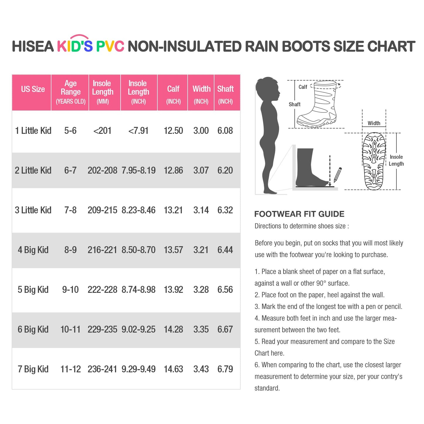 HISEA Toddler Rain Boots for Boys and Girls, Waterproof Seamless Lightweight Rubber Boots - Kids Rain Boots for Water Beach Outdoor Playing, Age 1-7(Little Kid/Big Kid)