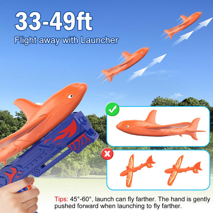 UNCANZEA 3 Pack Dreamy Ocean Foam Airplane Launcher Toys, Gliders with Fluorescent Stickers, Outdoor Flying Toys Birthday Gifts for Boys Girls 3 4 5 6 7 8 9 10 11 12 Year Old