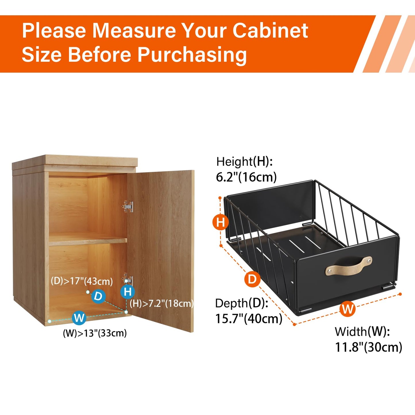 2Pack Pull Out Cabinet Organizer, Slide Out Cabinet Drawers Fixed with Adhesive Film, Cabinet Shelves Storage Organization, Heavy Duty Pantry Shelves Sturdy Drawer Storage for Kitchen Bathroom