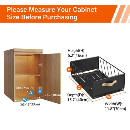 2Pack Pull Out Cabinet Organizer, Slide Out Cabinet Drawers Fixed with Adhesive Film, Cabinet Shelves Storage Organization, Heavy Duty Pantry Shelves Sturdy Drawer Storage for Kitchen Bathroom