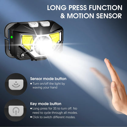 2-Pack LED Rechargeable Headlamp with Motion Sensor
