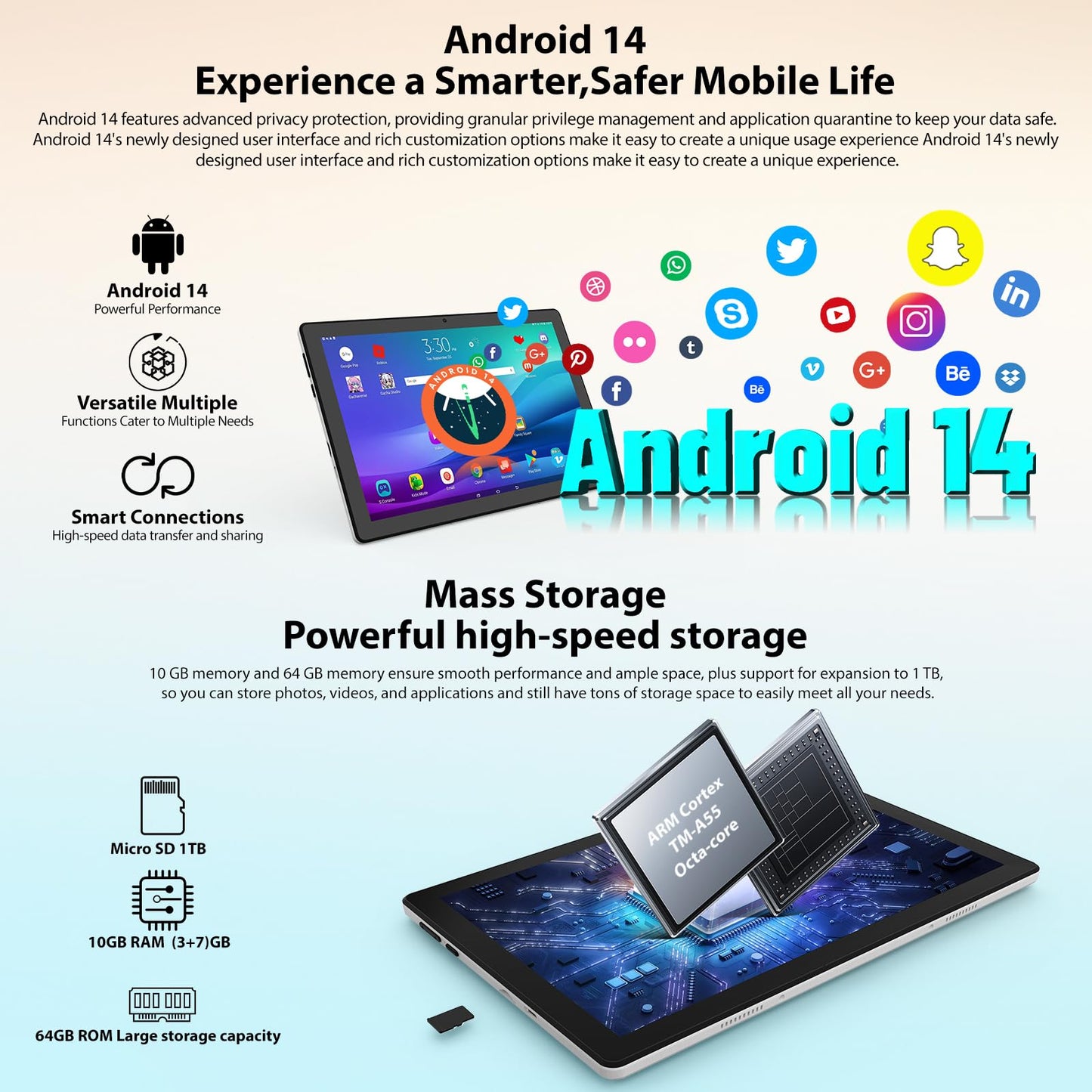 10 Inch ROWT Android Tablet with 10GB RAM