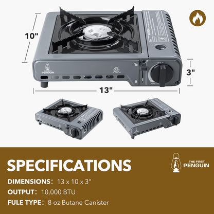 Portable Butane Camping Stove with Case - 10,000 BTU