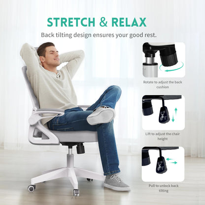 Ergonomic Office Chair, Adjustable Lumbar Support & Rotatable Headrest, 90° Flip-Up Armrests – Breathable Mesh Desk Chair with Thickened Cushion, 360 Swivel – Easy Assemble for Home/Gaming/Office