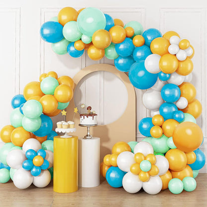 138Pcs Blue Yellow Balloon Arch Kit, Blue Yellow Balloon Garland with Maca Blue Yellow and White Latex Balloons, Blue Yellow Balloon Garland Arch Kit for Birthday Baby Shower Wedding Anniversary Party