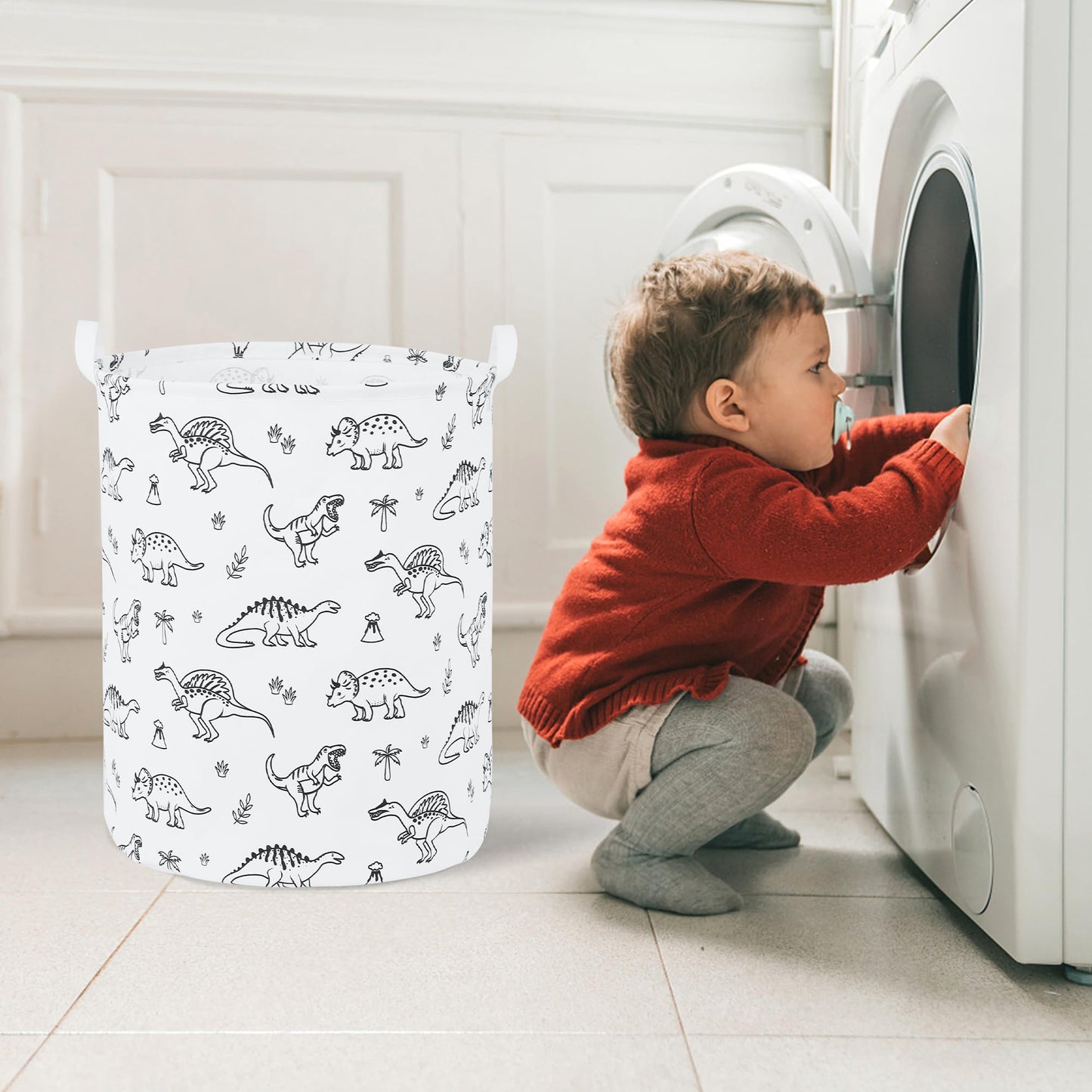 Foldable Baby Laundry Basket Hamper for Nursery Girl Boy kids Clothes laundry hamper basket Portable Tall Collapsible Cute Laundry Basket Organizer, Nursery Storage Basket with Handles (Dinosaurs)