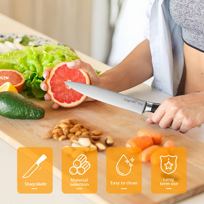 Dingerkit Carving Knife, 8" Brisket Knife for Meat Carving Vegetables Slicing Sushi Cutting with Damascus Pattern High Carbon Stainless Steel, Kitchen Chefs Knife with Pakkawood Handle.