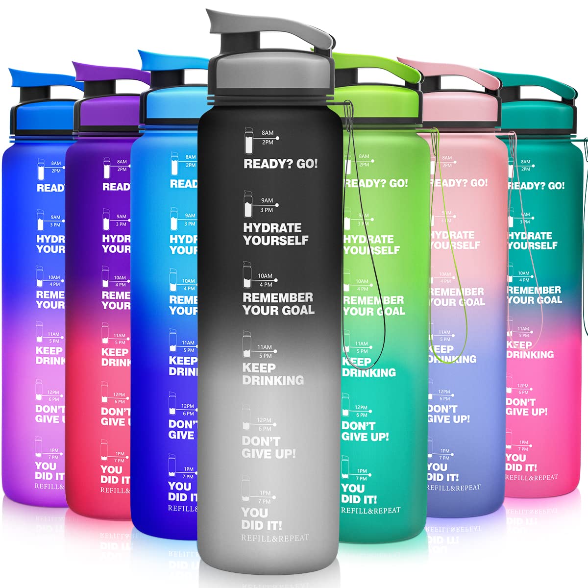 ZORRI 32 OZ Water Bottles, BPA Free Leak Proof Motivational Times Tracking Sports Bottle, Reusable Tritan Plastic Water Jug for Sports & Outdoors, Gym, Yoga, Workout, School, Office