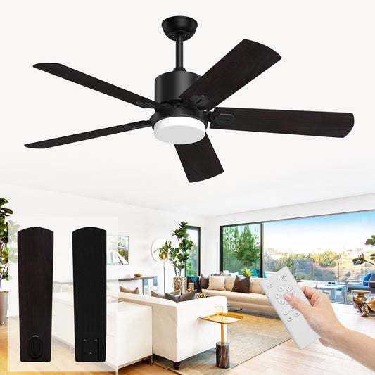 Jayjuly Ceiling Fans with Lights and Remote, Black Outdoor Fan with Adjustable Light 6 Speed Reversible DC Motor, 5 Blades Fan for Patio Bedroom Porch, 52 Inch