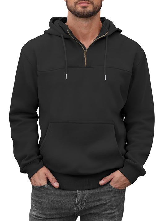 Caracilia Mens Half Zip Hoodies Midweight Loose Fit Fleece Quarter Zip Pullover Sweatshirt-Black-S