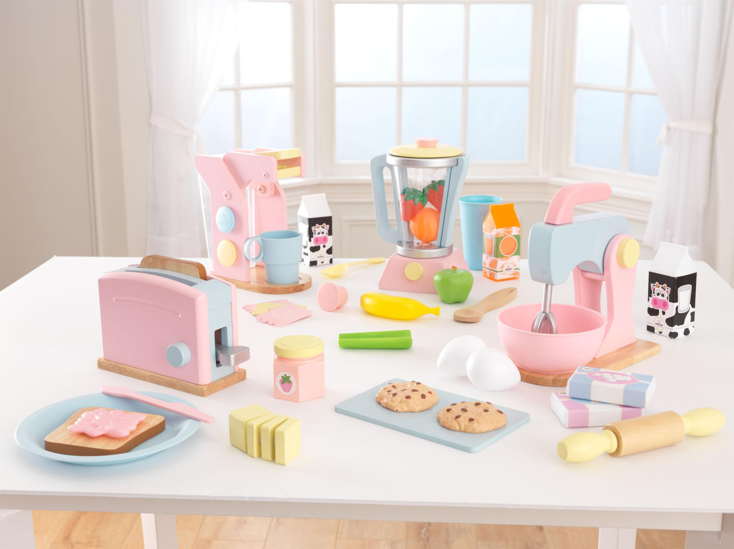 KidKraft Wooden Smoothie Set, 12 Pieces, Pastel Colors, Children's Pretend Food Toy, Gift for Ages 3+