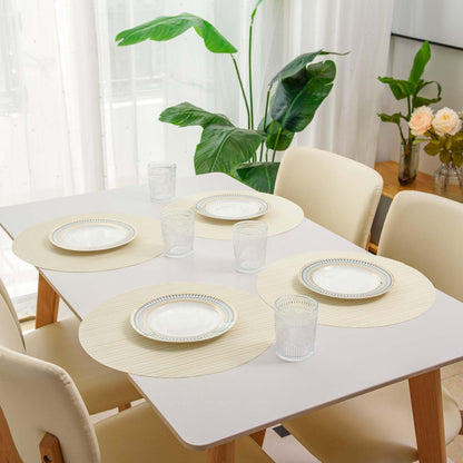 FunWheat Placemats Set of 8 Vinyl Washable Place Mats for Dining Table Durable Plastic Woven Round Table Mats 15 inches Easy to Clean (Round Beige, 8pcs)