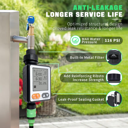 Sprinkler Timer for Garden Hose, 10 Programmable Water Timer with with Auto Rain Delay, IP54 Waterproof 3.3“ Large LCD Drip Irrigation System Timers for Plant, Yard, Lawns, Outdoor